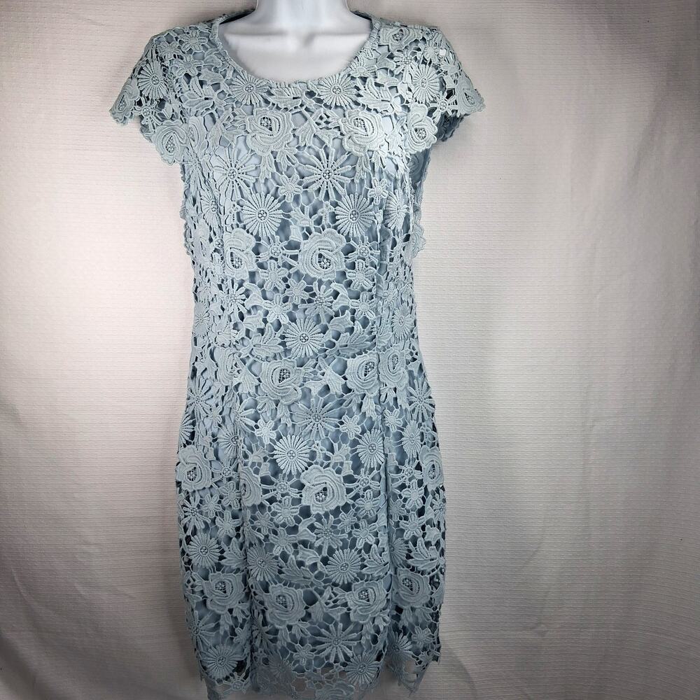 Lulus Romance Language Backless Lace‎ Fitted Dress Women's Medium Light Blue